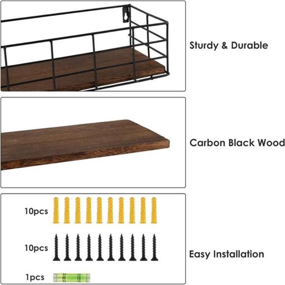 Hanging Floating Shelves, 4 Sets of Wall Mounted Shelves for Wall Storage - Picture 2 of 5